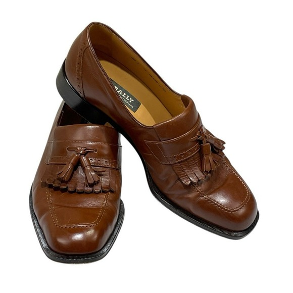 Vintage Bally Leather Tassel Dress Loafers Mens 8 Switzerland Designer Luxury